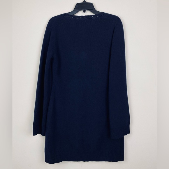 Reformation Priscilla Regenerative Wool Mini Sweater Dress Crochet Navy Large - Picture 10 of 16